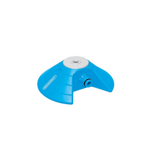 Simple, inexpensive, sled-base non-adjustable sprinkler delivering a fine spray over a circular area.
