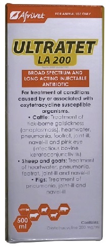 Cost effective treatment for anaplasmosis, heartwater, pneumonia, foot rot, joint-ill, navel-ill and pink eye.