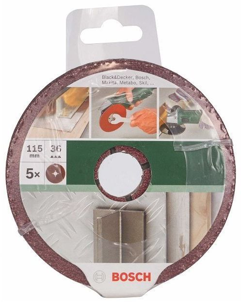 Fibre sanding disc for angle grinders, 115mm, 36, 5 pc. 5 piece fibre sanding disc set for angle grinders, aluminium oxide.