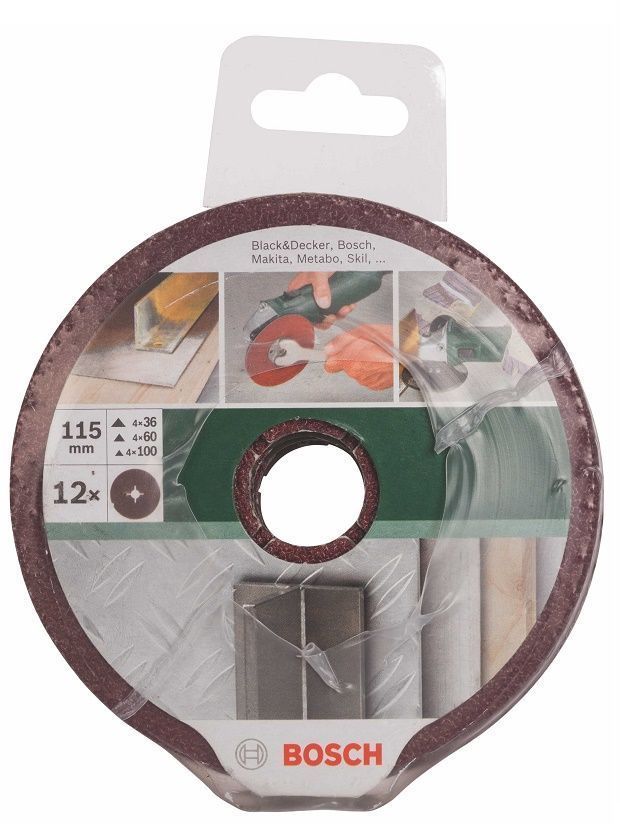 Fibre sanding disc for angle grinders, 115mm, 36 - 100, 12 pc. 12 piece fibre sanding disc set for angle grinders, aluminium oxide.