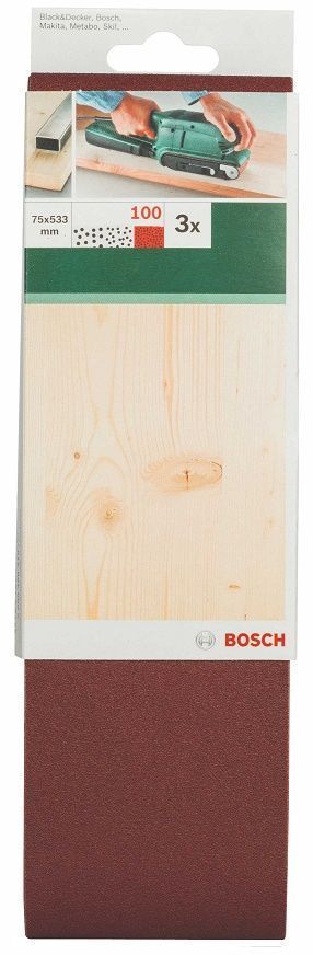 Sanding bel red quality for belt sanders, 75x533mm, 100, 3 pc. With highly precise, clean belt run for best surface quality and dust-free sanding belts, workpieces and power tools due to antistatic structure.