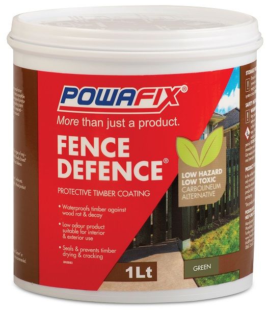 Powafix Fence Defence is a water based Carbolineum alternative that is formulated to waterproof and protect treated timbers. This interior / exterior, Low odour coating is a non-toxic formulation Suitable for around the home and farms. Fence Defence seals