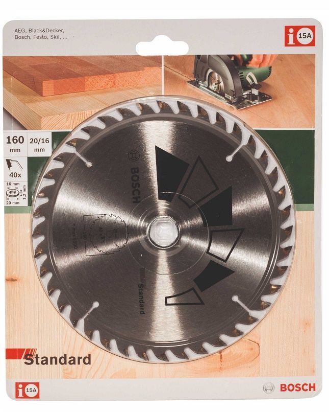 Standard 160x20, 40. Circular saw blade with body and expansion slots for lower vibration, dampened noise and reduced heat development.