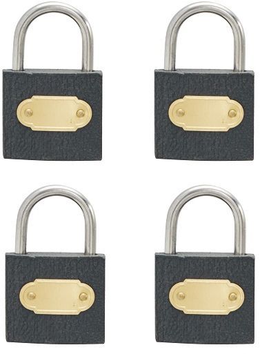 Security iron padlock 40mm grey epoxy coated 4 pack keyed alike & includes 2 keys.