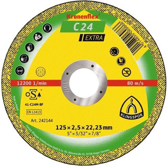 Universal cutting off wheel for all mineral materials. Wide application range due to sharp, coarse SiC grit.