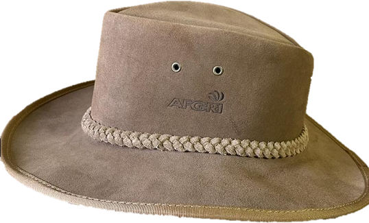 100% Full leather wide brim hat with AFGRI branding.