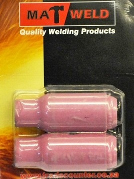 Alumina cup for TIG welding applications.