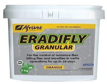 Controls fly nuisance for up to 54 days. Contains an insect growth regulator. Prevents development between egg, larvae and adult fly stages.