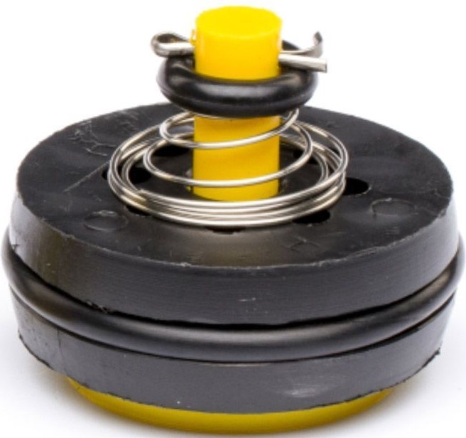 The foot valve is a component in the cylinder which allows water into the cylinder and stops the water flowing out. The foot valve (complete) consists of the split pin, washer, spring, O-ring, seat & valve stop (yellow).