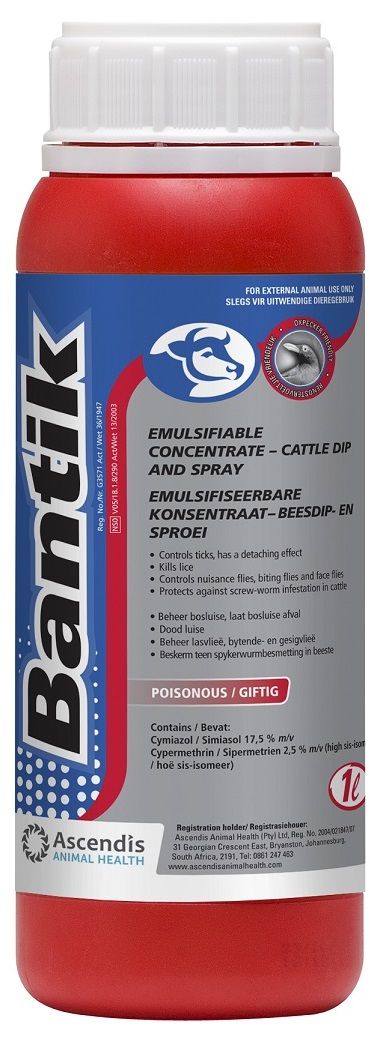 Emulsifiable concentrate that controls ticks, kills lice, controls nuisance-, biting- and face flies and protects against screw-worm infestations in cattle.