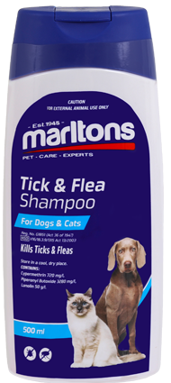 Shampoo for dogs & cats. Kills ticks & fleas.