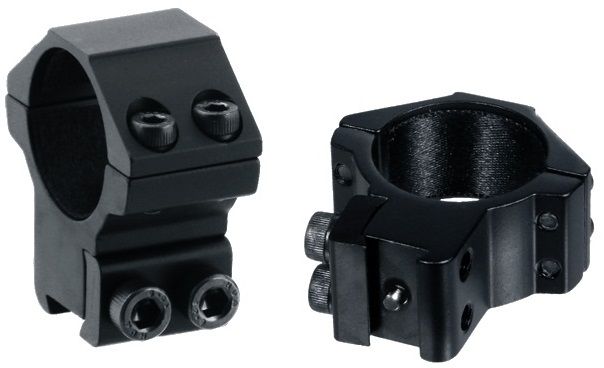 UTG® ACCUSHOT® 30mm/2PCs Medium Profile Airgun Rings. Ring Base Designed with Locking Hex Screws to Tightly Fit on Mounts with Airgun/.22 Dovetail Dimensions.