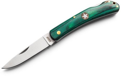 A classic folder with a back lock locking mechanism.420 Stainless Steel blade, green pakkawood scales.