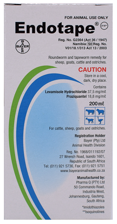 Antiparasitic remedy for the control of roundworm and tapeworm in sheep, goats, cattle and ostriches.