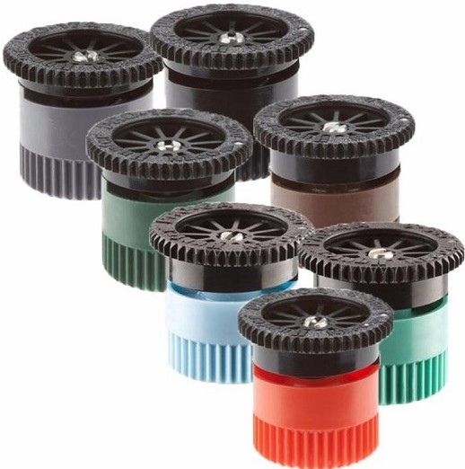 Choose Pro Adjustable Nozzles for optimal landscape coverage in any setting. Whether dealing with hillside topography, a curved flowerbed, or other special landscape installations, challenging angles demand nozzles that adjust to their surroundings. Hunter Pro Adjustable Nozzles cover any angle needed on any landscape with the accuracy of a fixed nozzle. Engineered to emit larger than average water droplets, these nozzles are reliable, accurate, and fully adjustable to any angle from 0° to 360°. Pro Adjustable Nozzles are available in sevenmodels that cover distances from 1.2m to 5.2m using recommended pressure. For easy inventory and field ID, models are colour-coded based on throw distance.