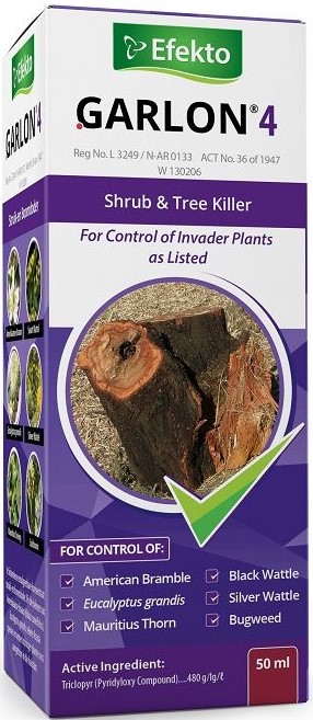 A systemic emulsifiable concentrate shrub and tree killer. For the control of American bramble (rubus cuneifolius), eucalyptus grandis, certain acacia species and other invader plants as listed for the home garden.