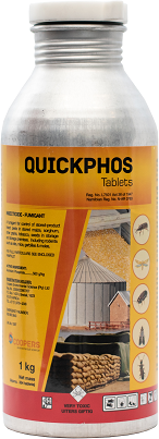 Quickphos is a fumigant for the control of stored-products insect pests in store maize, wheat, sorghum, groundnuts, dried beans, sunflower seed, barley, oats and rye.