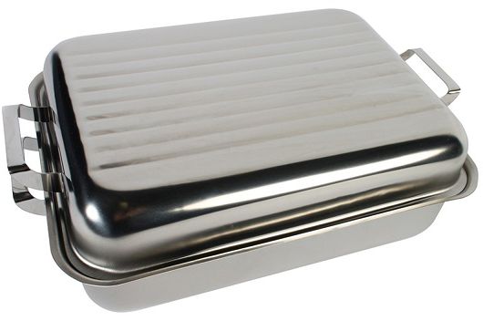 Can be used over warm coals or in oven.
