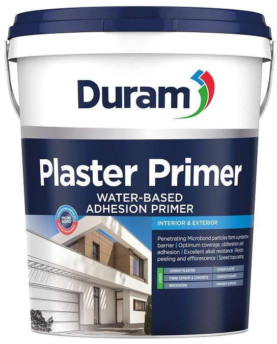 For new or previously painted cement, concrete, plaster, gypsum, rhinolite, fibre-cement, bricks and composition boarding. Also used to seal porous cement surfaces, or to bind soft and powdery plaster Water-based and non-toxic. Primes a multitude of substrates. Excellent alkali resistance. Resists peeling and efflorescence. Penetrates the substrate for optimum adhesion. Excellent obliteration. Quick drying time, hence quicker paint to plaster time. Low odour. Allows the surface to breathe and expel moisture. Easy application with brush, roller or spray. Low splatter. Lead and heavy metal free. Can be top coated with most Duram decorative topcoats. A high performance primer that penetrates new plaster, gypsum, concrete, cement and brick for optimum adhesion, and resists alkali, peeling and efflorescence.