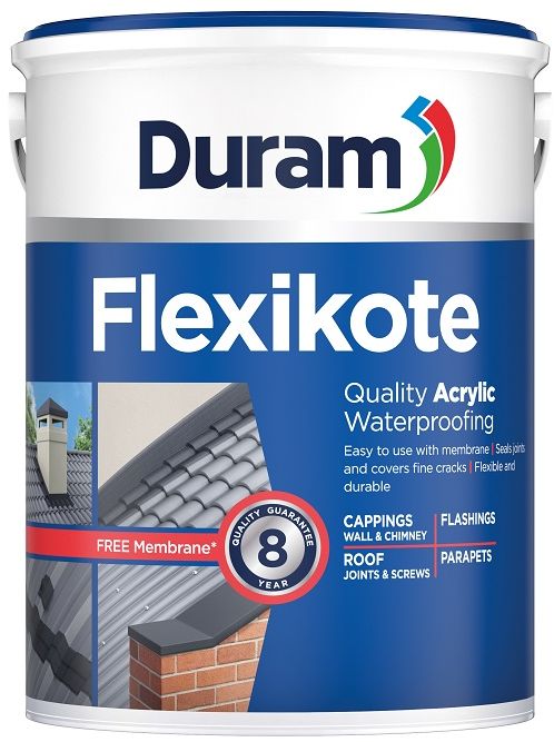 Quality Acrylic Waterproofing Seals joints and covers fine cracks. Waterproofs flashings, parapets, wall & chimney cappings, roof joints, roof screws and repairs to pitched roofs. Used with Duram Duramesh membrane, it withstands cracking and movement of the underlying surface. Flexible and durable waterproofer. Easy application by brush. Excellent adhesion and coverage. Can be top coated with Duram roof or decorative paints, or used as a final coat. Water-based - application tools are easy to clean with water. An acrylic waterproofing paint that forms a flexible waterproofing barrier when used in conjunction with Duramesh membrane, to seal joints and cover fine cracks on roofs and walls.