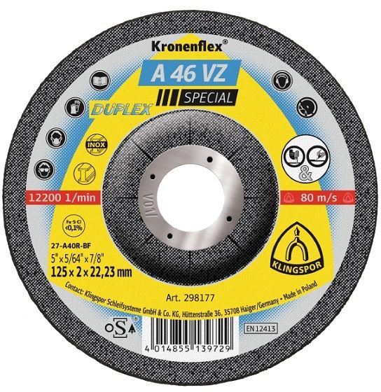Long service life. Multi purpose cutting off and light rough grinding with one wheel. High aggressiveness in cutting. No change of wheel necessary.