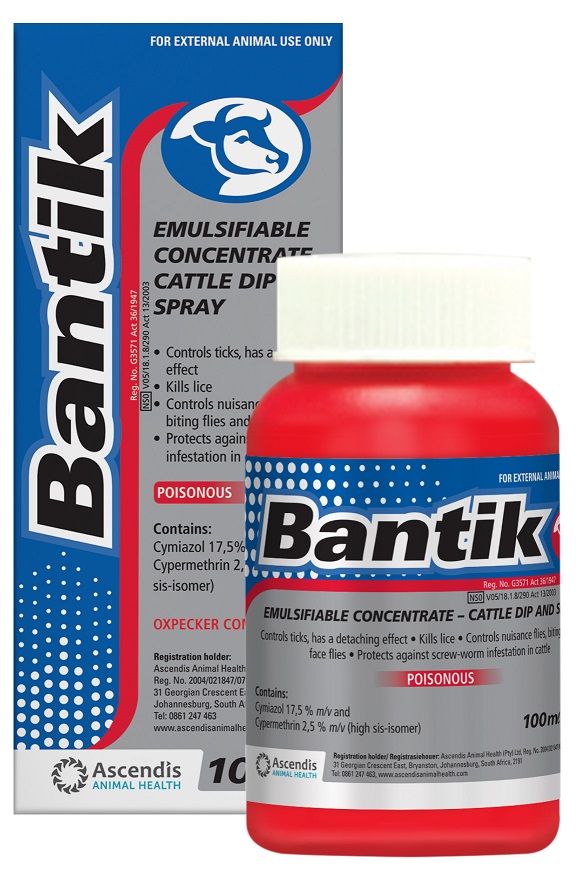 Emulsifiable concentrate that controls ticks, kills lice, controls nuisance-, biting- and face flies and protects against screw-worm infestations in cattle.