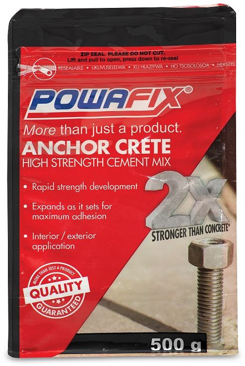 Powafix Anchor Crete is an easy to use, rapid setting, high strength powdered cement mortar with an initial setting time of 30 minutes.