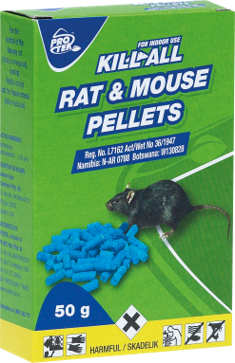 A pelleted rodenticide. Controls Norway rats, roof rats and house mice. Ready to use pellets. Single feed.