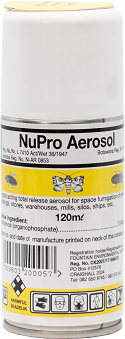 A rapid acting total release aerosol for space fumigation of residential building, stores, warehouses mills silos ships.