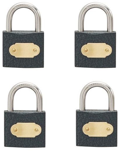 Padlock iron 50mm four pack security plus grey epoxy coated keyed alike & 2 keys.