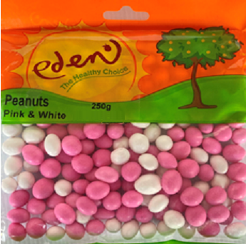 Peanuts coated with a sweet layer (Flavourants, colourants, thickener).