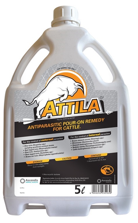For the control of external and internal parasites. Total tick control against blue ticks and multihost ticks, with registered Residual action. Tested and registered against pyrethroid resistant blue ticks. Broad spectrum roundworm control. Contains new tickicide group and active ingredient (Fipronil), registered for tick control on cattle in SA. Unique combination of two active ingredients, Fipronil and Abamectin.