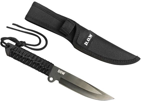 A Great camp / survival knife. Cord can be removed in a survival situation. Quick dry heavy duty nylon sheath.