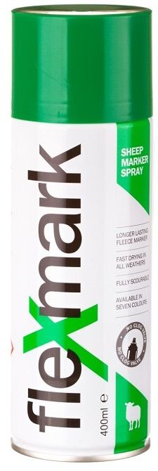 Flexmark Marking Spray - Green. Lexmark is a high quality, longer lasting sheep marker spray, suitable for use on wet or dry fleeces. Our unique formulation minimises residue for a fully emptying can. The Flexmark sheep marker spray is fitted with a No Clog Valve to ensure a continuous flow.