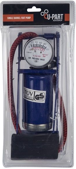 Use for inflating tyres. Single cylinder. Pressure gauge included.