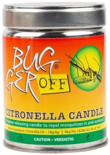 This long burning candle in a tin gives off the pleasant odour of citronella and lemon eucalyptus -Burn outside or for one hour in an enclosed area.
