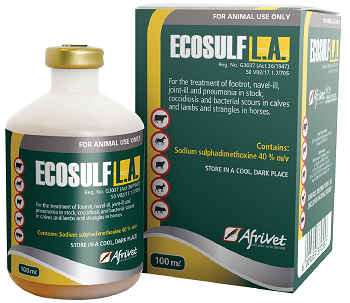 For the treatment of foot rot, navel ill, joint ill and pneumonia in stock, coccidiosis and bacterial scours in calves and lambs, strangles in horses, and pneumonia and joint ill in pigs.