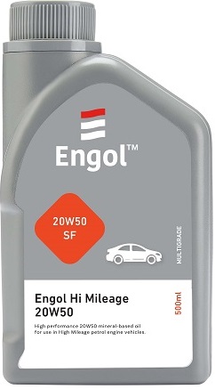 Engol Petrol Engine Oil Hi Mileage 20W-50 is recommended for older naturally aspirated petrol and diesel engines of passenger cars, mini-bus taxis, light commercial vehicles and contractor equipment involved in start/stop operations with short service intervals. It can also be used as a non-extreme pressure gear lubricant where engine oils of the same quality and viscosity range are recommended.