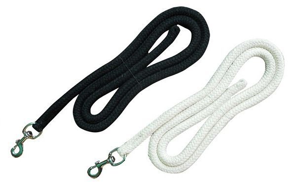 Strong, substantial cotton rope lead. Soft on your hands. Reinforced clip 2m long.Black or white.