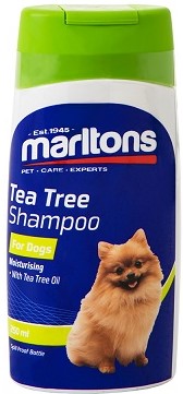 Moisturising shampoo with Tea Tree Oil for dogs. Natural formula containing tea tree oil to cleanse coat, nourish and soothe skin. Adds a healthy lustre to coat, removes dander and soothes insect bites, grazes and irritation of itch.