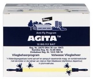 A water-dispersible paint-on and spray-on insecticide for flies in dairies or other farm/industrial buildings.