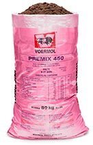 VOERMOL PREMIX 450 (V4676). Class: Protein & Trace Mineral Supplement for Cattle. VOERMOL PREMIX 450 is a cost effective, ready-mixed maintenance lick for cattle on dry veld. A ready-mixed lick which stimulates intake & digestion of dry roughage. It provides protein, minerals & vitamins which stimulate the micro-organisms in the rumen. Helps prevent dry gall sickness because molasses is mildly laxative. Provides trace elements essential for a healthy appetite. Contains rumen-protected Vitamin A to increase stability in the rumen & improve overall bioavailability. Improves fertility, immunity & health, & milk production & quality. A concentrated source of protein which results in lower cost unit of protein. Can be mixed with grain to produce a production lick.