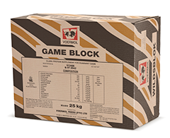VOERMOL GAME BLOCK (V13408). Class: Protein Supplement for Ruminant Game. VOERMOL GAME BLOCK is a protein, energy, mineral & trace element supplement for ruminant game & ruminants. Urea & medication free. Used as is (unmixed) as a supplement for grazing animals on dry veld grazing. Prevents mass loss in grazing animals on dry veld grazing & increases production. Enriched with aloe extract.
