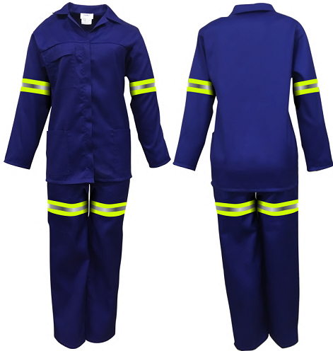 Aluminium YKK Zipper. Breast pocket with flap and press stud to close. Slanted side jacket pockets. Fully posted (triple stitched) inner leg and back rise. All stress seams are bar tacked. Double stitched pockets. Self pocketing on trouser pockets. Reflective tape.
