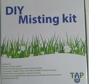 DIY misting kit includes 6m pipes with 6 brass misters and an easy tap connection.