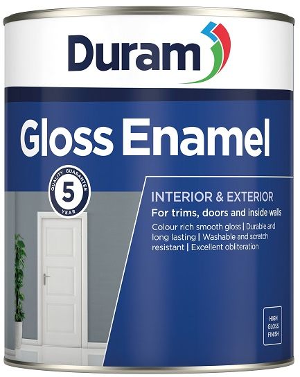 Durable enamel paint, for trims, doors, windows and inside walls, interior and exterior, attractive and long lasting, washable and scratch resistant, smooth high gloss finish. The product has a 5-year quality guarantee, and the tint gloss enamel white to a wide range of colours using ColourPro stir in paint colour.