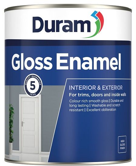 Durable enamel paint, for trims, doors, windows and inside walls, interior and exterior, attractive and long lasting, washable and scratch resistant, smooth high gloss finish. The product has a 5-year quality guarantee, and the tint gloss enamel white to a wide range of colours using ColourPro stir in paint colour.