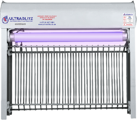 The ultrablitz miniblitz outdoor insect killer unit is perfect for the control of night-flying insects homes, kitchens, patios, lapas, caravans, restaurants etc. It will cover approximately 2500 sq. m. The unit attracts the night-flying insects with UV light which makes it most effective in a dark environment. The insect controlling method is non-toxic and odourless. The body of the unit is made from 3mm aluminium, making it very durable for outside use. It comes with two built-in hooks on the top sides of the unit for quick hanging. Important: The ultrablitz aluminium double tube indoor unit must be earthed at all times. When an extension lead is used make sure it is fitted with a 3-core wire.