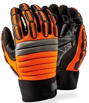 Flexible Accordion style foam padded channels on back. Thermal Plastic Rubber on back of fingers & thumb. Anti-slip palm. Fluorescent orange spandex back for safety. Highly reflective knuckle strip with an ergonomic design reducing hand fatigue. Extended neoprene cuff with an adjustable wrist tab & loop. Suitable for Mechanics, Machine & equipment operatorsGeneral warehouse use.