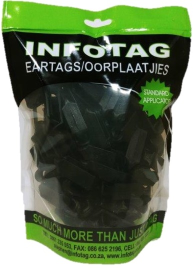 Moulded plastic ear tag.